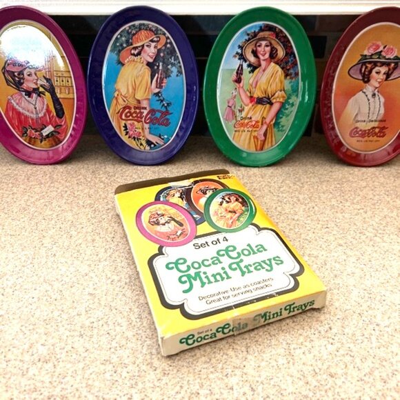 Coca Cola Other - Vintage Mini Coca Cola Metal Tray Set - 4